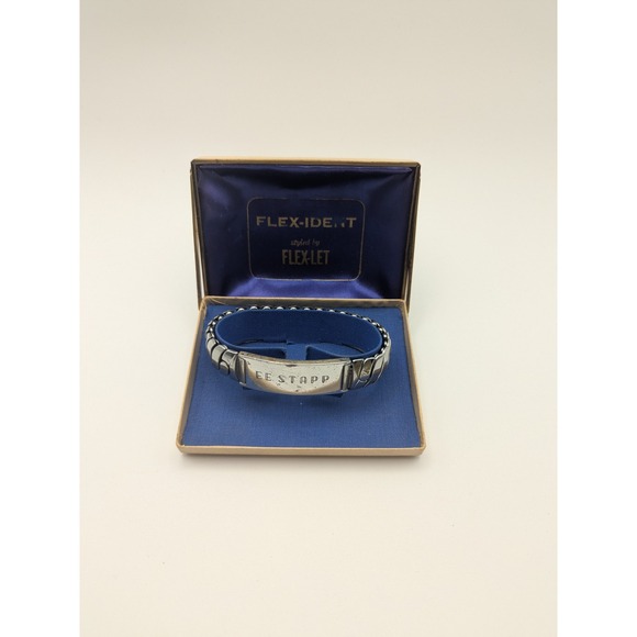 1950 Military ID Bracelet FlexIdent Sterling Silver Plaque Stainless Band & Case